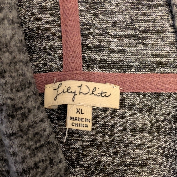 Lily White XL Gray and Pink Hooded Cardigan - Picture 2 of 2